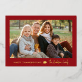 ミニマリスト赤と金ゴールド感謝祭2枚の写真 箔シーズンカード (正面)