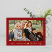 ミニマリスト赤と金ゴールド感謝祭2枚の写真 箔シーズンカード (立ち正面)