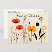 ミニマリスト赤と黄色のワイルドフラワー新しいアドレス ポストカード (正面/裏面)