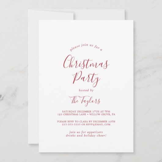 ミニマリスト赤クリスマスパーティー 招待状 (正面)