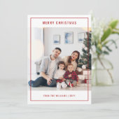 ミニマリスト赤スタイリッシュ家族の写真クリスマス シーズンカード (スタンド正面)