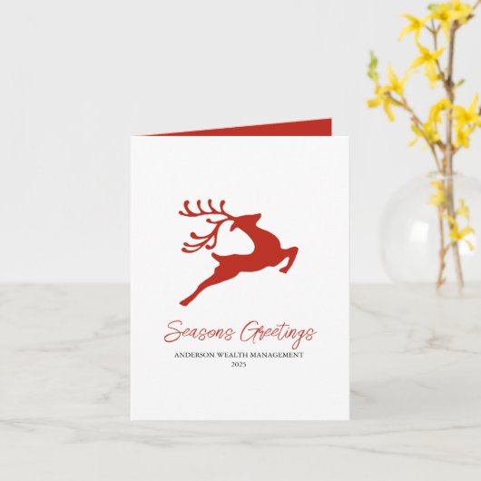 ミニマリスト赤トナカイ折り畳み休日の挨拶 カード (黄色い花)