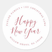 ミニマリスト赤ハッピー新年通算住所 ラウンドシール (正面)
