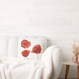 ミニマリスト赤ポピー花植物水色 クッション
