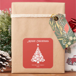 ミニマリスト赤メリークリスマスツリーホリデーギフト スクエアシール