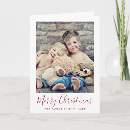 ミニマリスト赤メリークリスマスポートレート写真 シーズンカード (正面)