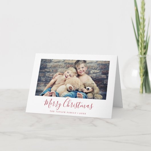 ミニマリスト赤メリークリスマスランドスケープ写真 シーズンカード (正面)