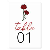 ミニマリスト赤結婚カーネーションの表番号 テーブルナンバー (正面)
