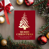 ミニマリスト赤金ゴールドツリーメリークリスマス 箔シーズンカード