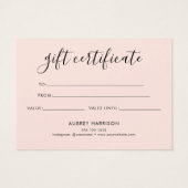 ミニマリスト赤面ピンクギフト証明書 (裏面)