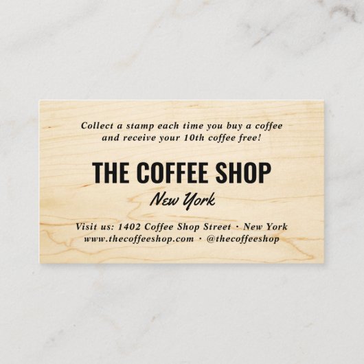 ミニマリスト軽い木目の素朴なコーヒーショップ ロイヤリティカード (裏面)