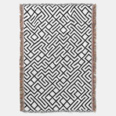 ミニマリスト迷路ライン ブラックパターン スローブランケット (正面縦)