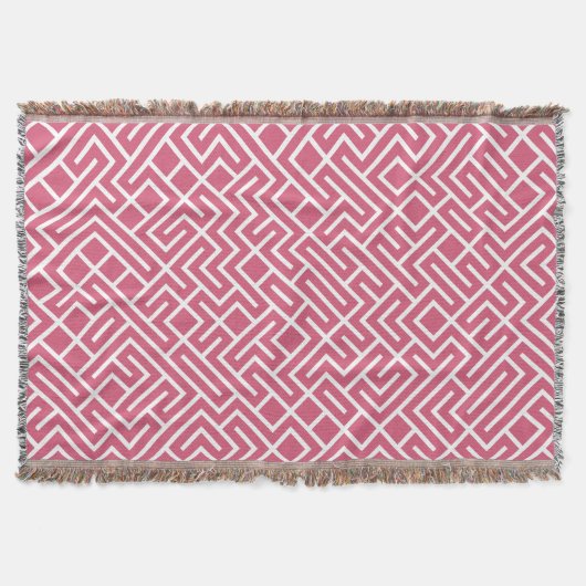 ミニマリスト迷路 ピンク柄 スローブランケット (正面)