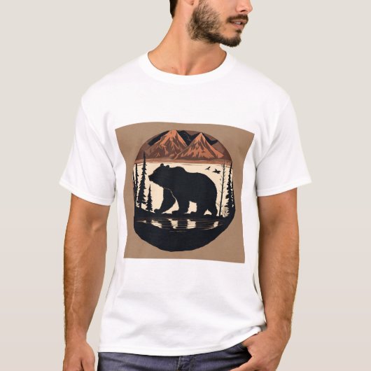 ミニマリスト野生動物Teeデザイン： Grizzly Bear and T Tシャツ (正面)