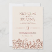 ミニマリスト野花テラコッタ結婚ズモノグラム 招待状 (正面)