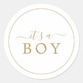 ミニマリスト金ゴールドそれは男の子の赤ちゃんのシャワーのシールである ラウンドシール (正面)