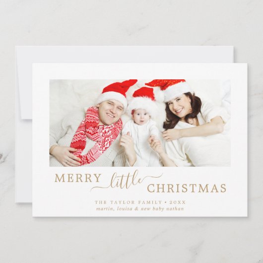 ミニマリスト金ゴールドリメリートルクリスマスベビー誕生 シーズンカード (正面)