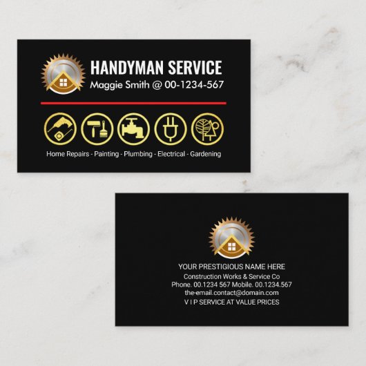 ミニマリスト金ゴールド手書きツール 名刺 (正面/裏面)