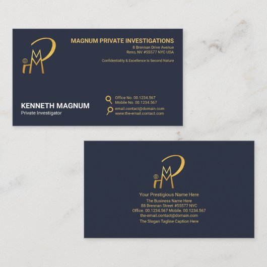 ミニマリスト金ゴールド拡大鏡ボタンP I  名刺 (正面/裏面)