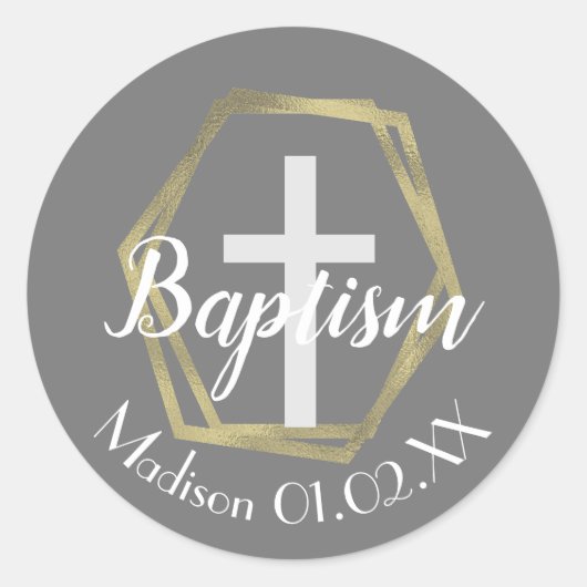ミニマリスト金箔バプテスマ十字子の名前 ラウンドシール (正面)