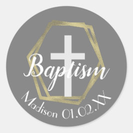 ミニマリスト金箔バプテスマ十字子の名前 ラウンドシール