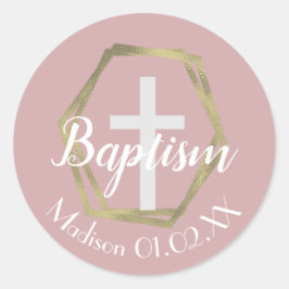 ミニマリスト金箔バプテスマ十字子の名前 ラウンドシール