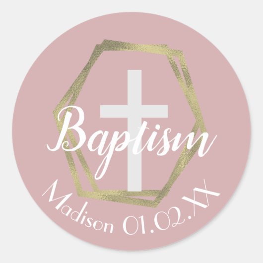 ミニマリスト金箔バプテスマ十字子の名前 ラウンドシール (正面)