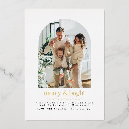 ミニマリスト金箔フォトファミリークリスマスカード 箔シーズンカード (正面)