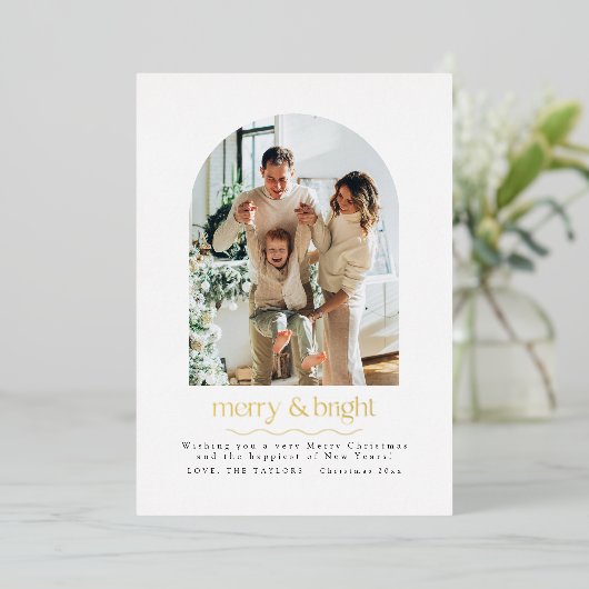 ミニマリスト金箔フォトファミリークリスマスカード 箔シーズンカード (立ち正面)