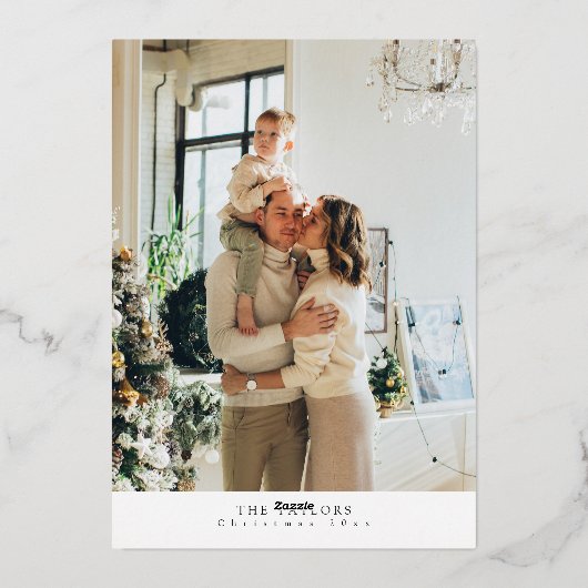 ミニマリスト金箔フォトファミリークリスマスカード 箔シーズンカード (裏面)