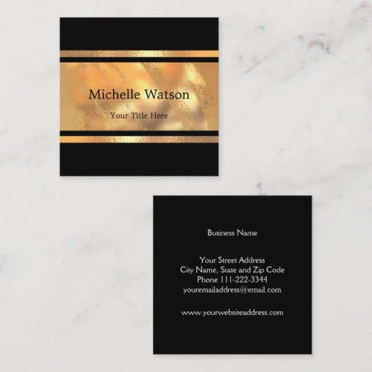 ミニマリスト金箔正方形ビジネスカード スクエア名刺 (正面/裏面)