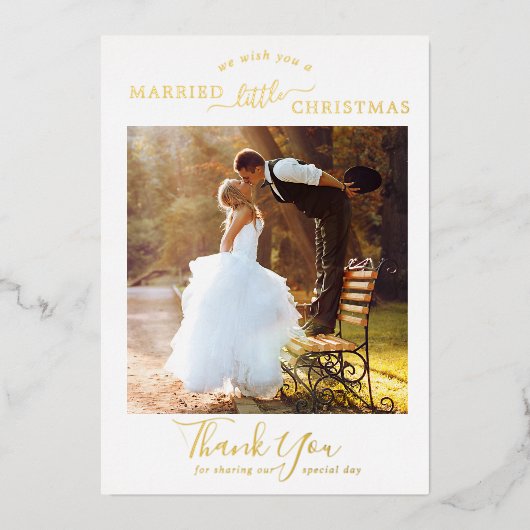 ミニマリスト金箔3写真結婚ありがとう 箔シーズンカード (正面)