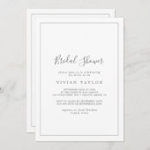 ミニマリスト銀書道ブライダルシャワー 招待状 (正面/裏面)