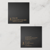ミニマリスト鋏美容師黒グラデーション スクエア名刺 (正面/裏面)