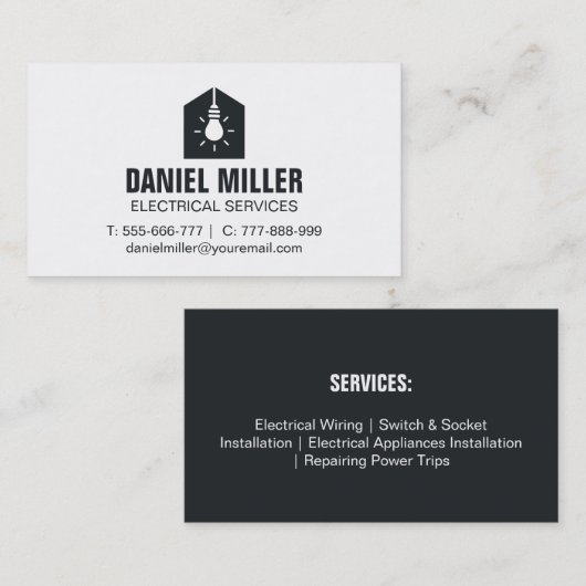 ミニマリスト電球ハウスアイコン電気技師 名刺 (正面/裏面)