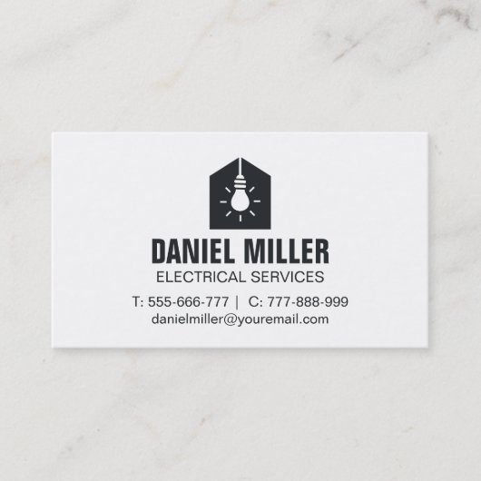ミニマリスト電球ハウスアイコン電気技師 名刺 (正面)