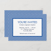 ミニマリスト青と白の斜ストライプ斜バプテスマ 招待状 (正面/裏面)