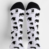 ミニマリスト風おもしろ黒猫パターン  ソックス (上部)