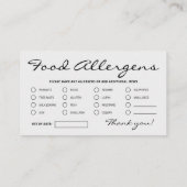 ミニマリスト食品アレルゲンのカード 名刺 (裏面)