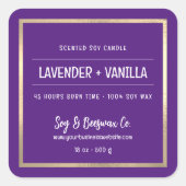 ミニマリスト香り大豆ビーズワックスキャンドルパープル スクエアシール (正面)