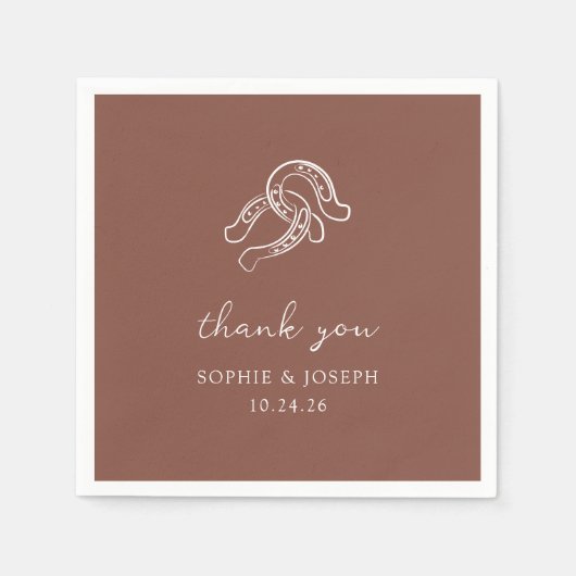 ミニマリスト馬蹄形 | ブラウン結婚素朴ズ スタンダードカクテルナプキン (正面)