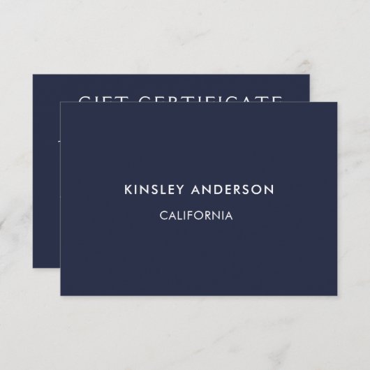ミニマリスト高級海軍ブルーギフト証明書 (正面/裏面)