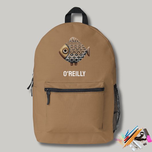 ミニマリスト魚プリントモノグラモダンム プリントバックパック