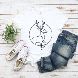 ミニマリスト鹿のラインアート - 森林動物アート Tシャツ