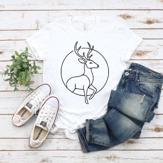 ミニマリスト鹿のラインアート - 森林動物アート Tシャツ