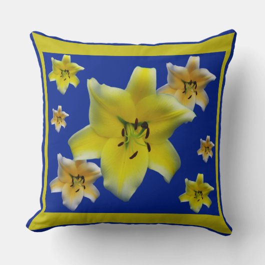 ミニマリスト黄色いユリの花のマクロフォトアート クッション (正面)