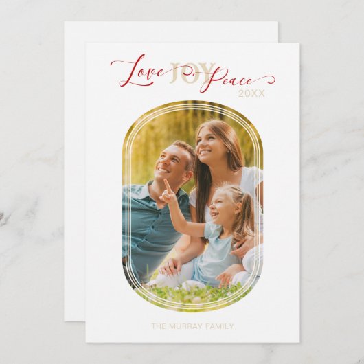 ミニマリスト黄金の愛の喜び平和クリスマスファミリー シーズンカード (正面/裏面)