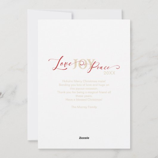 ミニマリスト黄金の愛の喜び平和クリスマスファミリー シーズンカード (裏面)