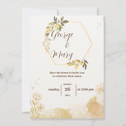ミニマリスト黄金の水色結婚式招待状 招待状 (正面)