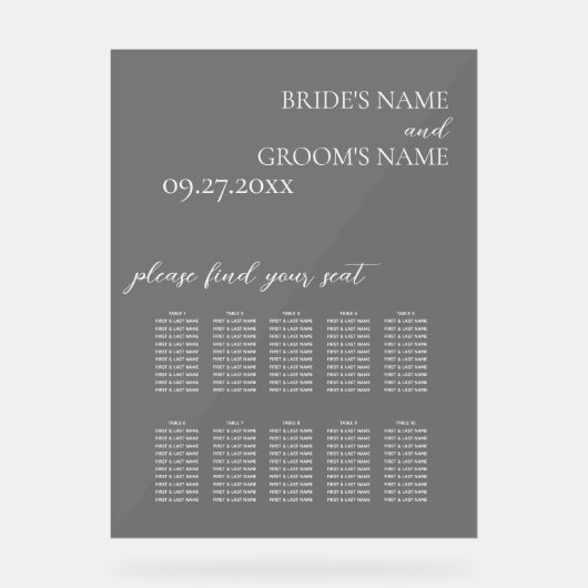 ミニマリスト黒い曇り結婚付き座席表 アクリルサイン (正面)